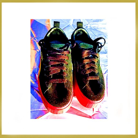New One Of A Kind Women's Genuine Suede (Leather) Puma Platform Glitter Sneakers